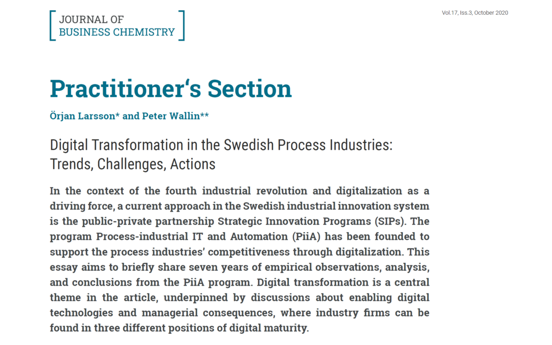 Artikel publicerad i Journal of Business Chemistry